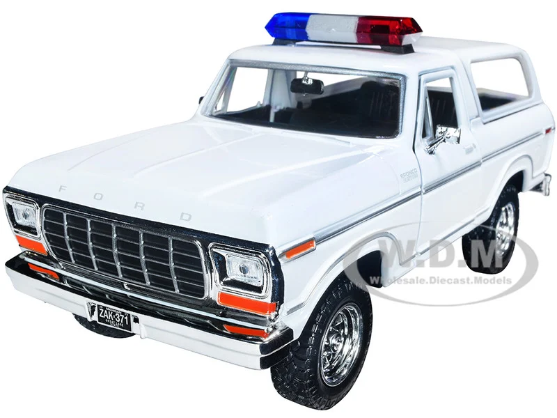 1978 Ford Bronco Police Car Unmarked White "Law Enforcement and Public Service" Series 1/24 Diecast Model Car by Motormax - Ford Models