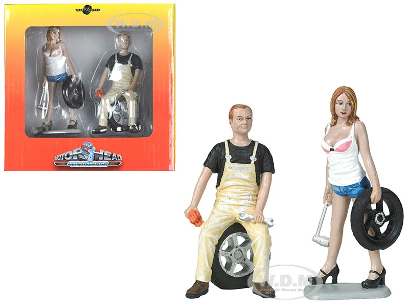 Meg and Derek Tire Brigade 2 piece Figurine Set 1/18 by Motorhead Miniatures - Accessories