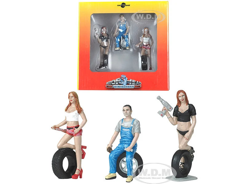 Andie, Derek and Michele Tire Brigade 3 piece Figurine Set 1/24 by Motorhead Miniatures - Accessories
