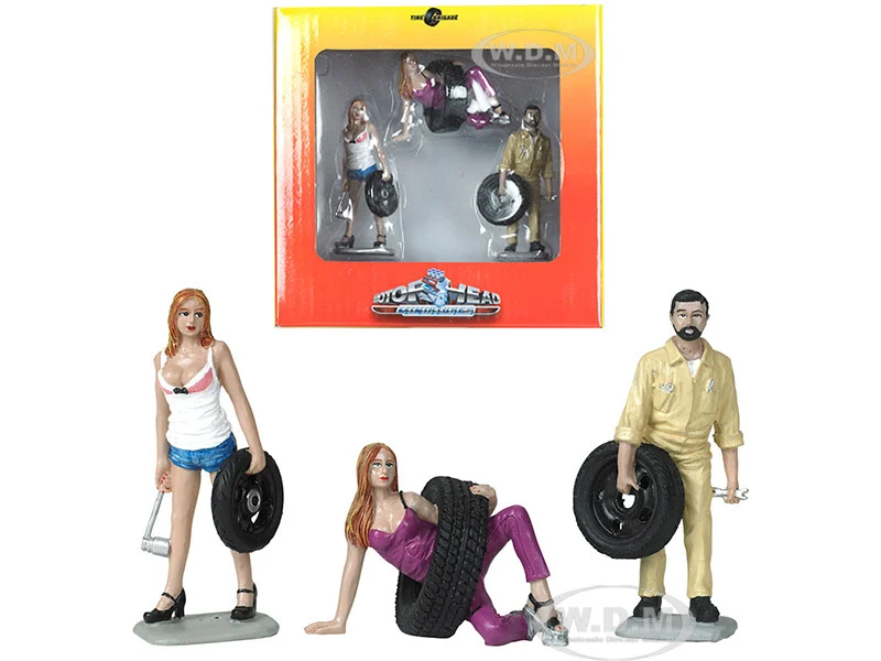 Val, Meg and Gary Tire Brigade 3 piece Figurine Set 1/24 by Motorhead Miniatures - Accessories