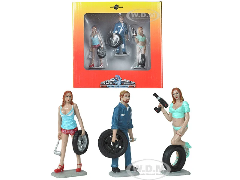 Michelle, Meg and Gary Tire Brigade 3 piece Figurine Set 1/24 by Motorhead Miniatures - Accessories