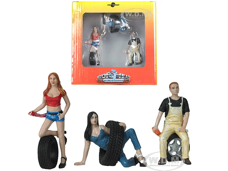 Val, Andie and Derek Tire Brigade 3 piece Figurine Set 1/24 by Motorhead Miniatures - Accessories