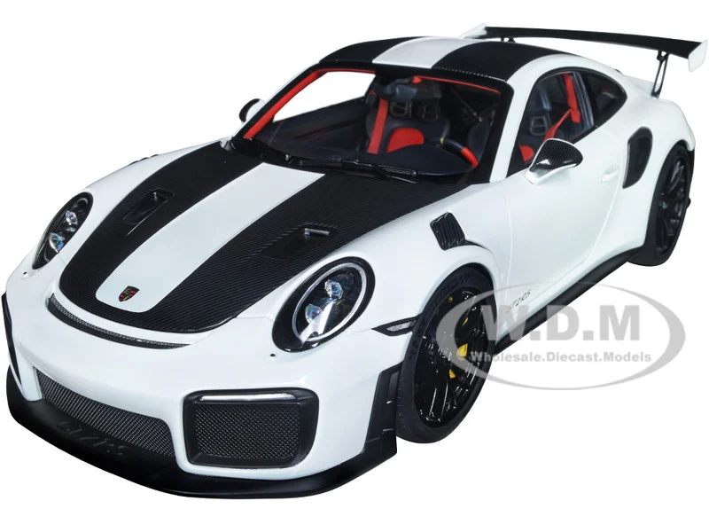 Porsche 911 (991.2) GT2 RS Weissach Package White with Carbon Stripes 1/18 Model Car by Autoart - Porsche Models