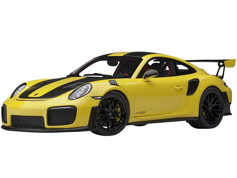 Porsche 911 (991.2) GT2 RS Weissach Package Racing Yellow with Carbon Stripes 1/18 Model Car by Autoart - Porsche Models