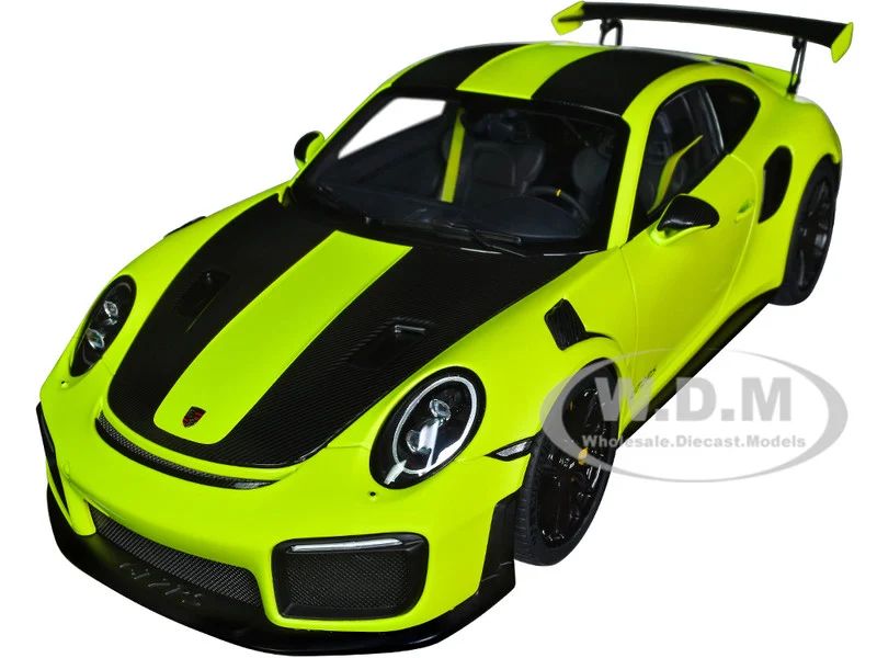 Porsche 911 (991.2) GT2 RS Weissach Package Acid Green with Carbon Stripes 1/18 Model Car by Autoart - Porsche Models