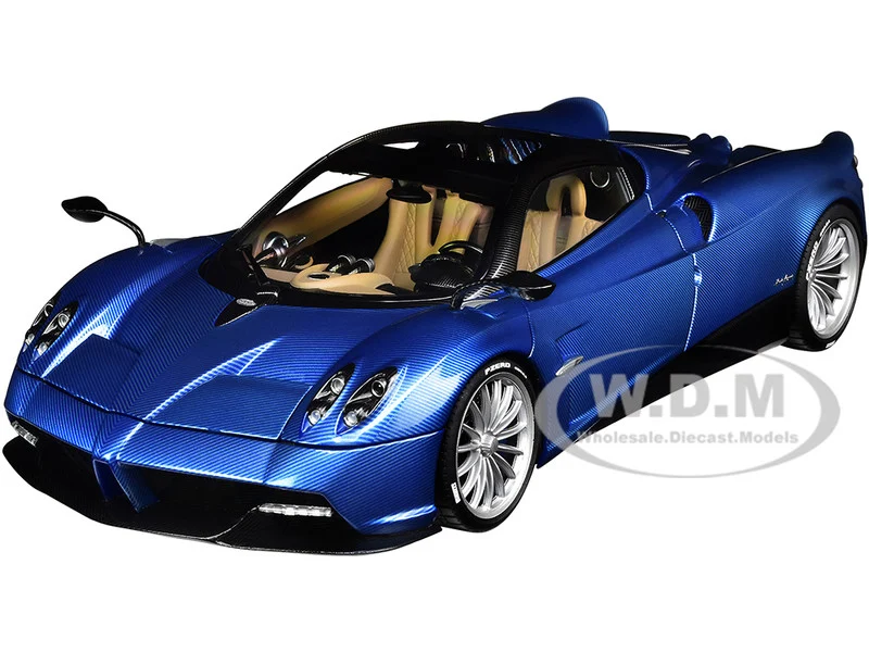 Pagani Huayra Roadster Blue Tricolore Carbon Fiber with Black Top with Luggage Set 1/18 Model Car by Autoart - Pagani Models