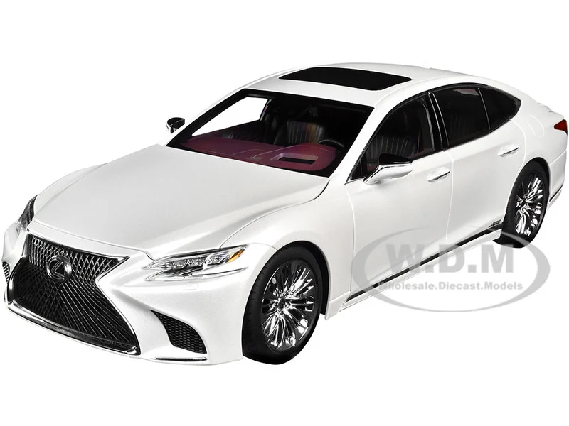 Lexus LS500h Sonic White Metallic with Crimson and Black Interior 1/18 Model Car by Autoart - Lexus Models