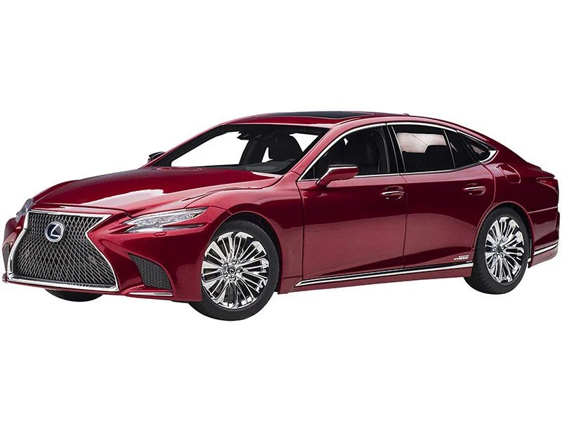 Lexus LS500h Morello Red Metallic with Chrome Wheels 1/18 Model Car by Autoart - Lexus Models