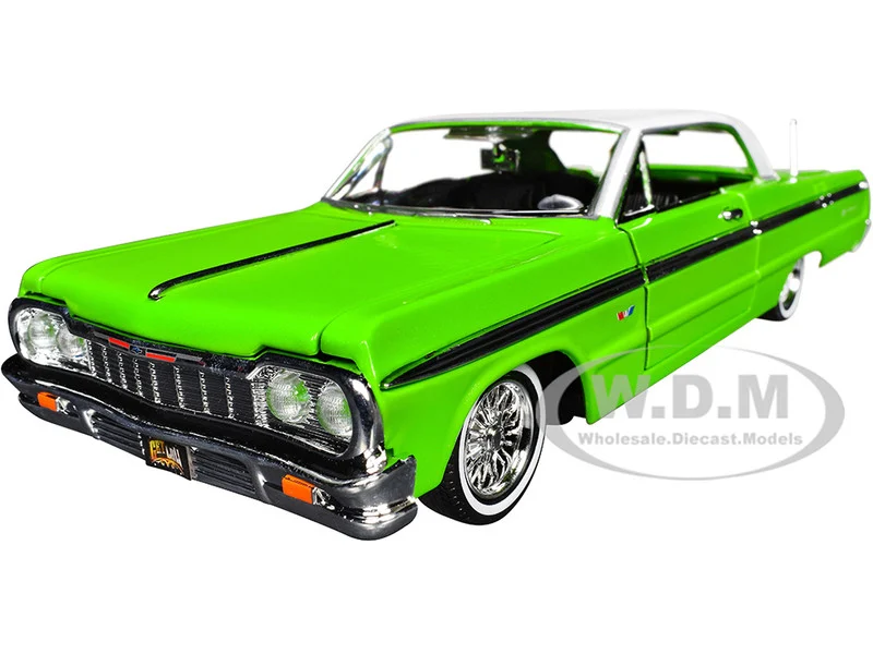 1964 Chevrolet Impala Lowrider Hard Top Green with White Top "Get Low" Series 1/24 Diecast Model Car by Motormax - Chevrolet Models