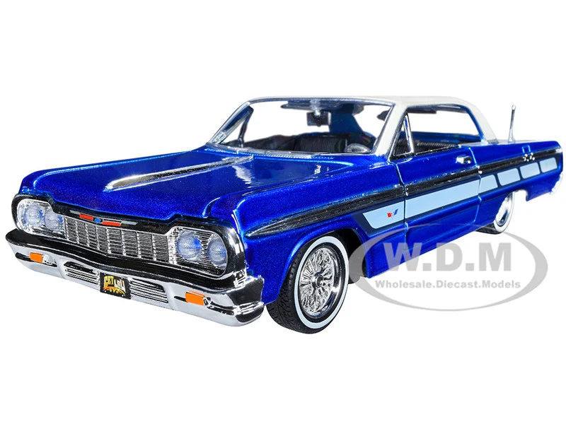 1964 Chevrolet Impala Lowrider Hard Top Candy Blue Metallic with Cream Top "Get Low" Series 1/24 Diecast Model Car by Motormax - Chevrolet Models