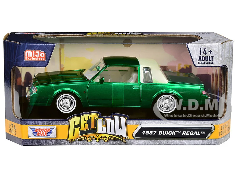 1987 Buick Regal Green Metallic with White Interior "Get Low" Series 1/24 Diecast Model Car by Motormax - Buick Models
