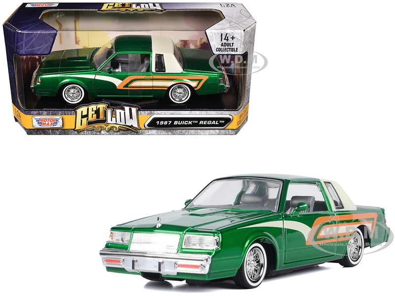 1987 Buick Regal 3.8 SFI Turbo Green Metallic and Cream with Graphics "Get Low" Series 1/24 Diecast Model Car by Motormax - Buick Models