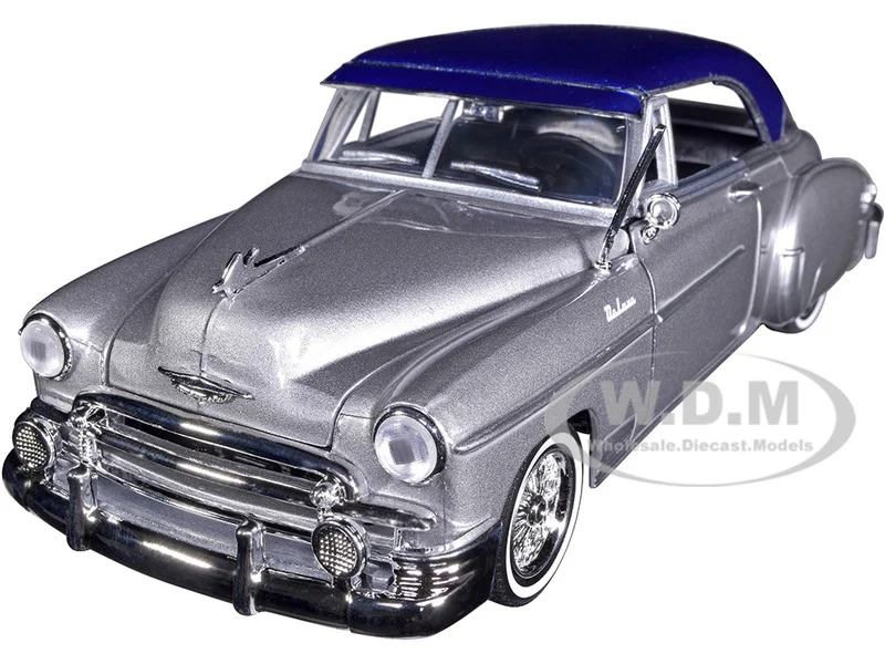 1950 Chevrolet Bel Air Lowrider Silver Metallic with Blue Metallic Top "Get Low" Series 1/24 Diecast Model Car by Motormax - Chevrolet Models
