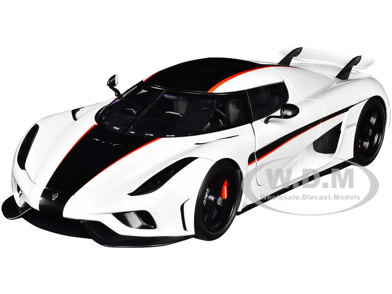 Koenigsegg Regera White with Black Carbon and Red Stripes 1/18 Model Car by Autoart - Koenigsegg Models