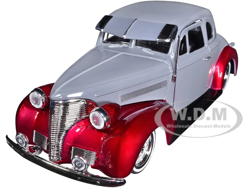 1939 Chevrolet Coupe Lowrider Gray and Red Metallic "Get Low" Series 1/24 Diecast Model Car by Motormax - Chevrolet Models