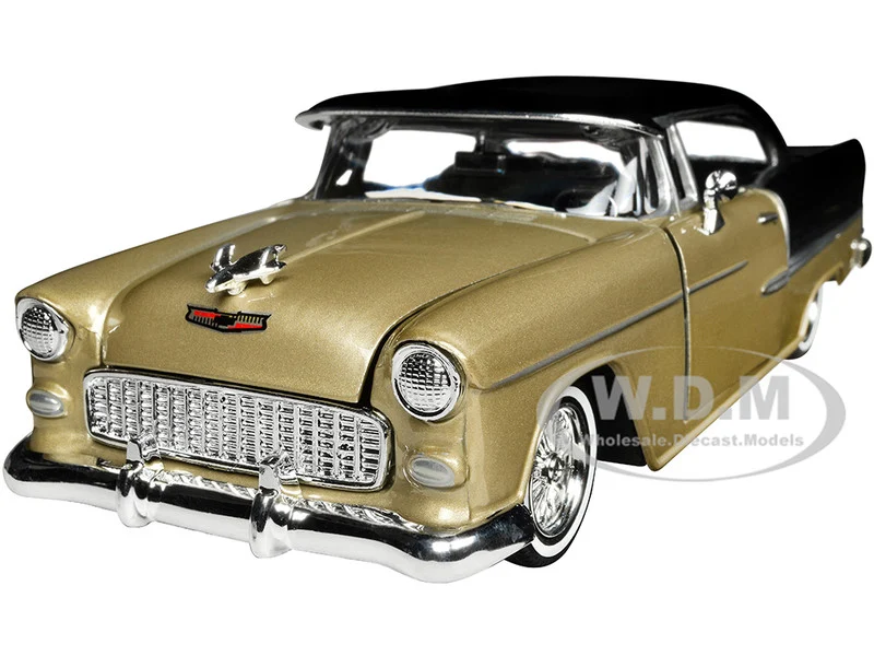 1955 Chevrolet Bel Air Lowrider Hard Top Beige Metallic and Black "Get Low" Series 1/24 Diecast Car Model by Motormax - Chevrolet Models