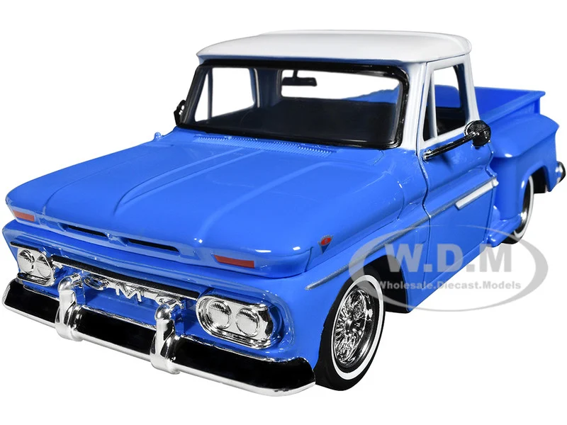 1966 GMC C1000 Fenderside Pickup Truck Lowrider Blue with White Top "Get Low" Series 1/24 Diecast Model Car by Motormax - GMC Models