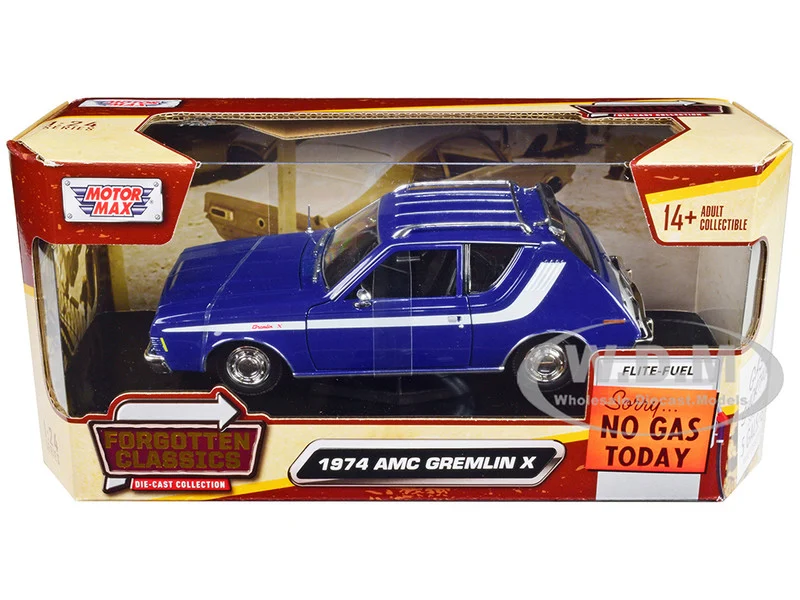 1974 AMC Gremlin X Blue with White Stripes and Roof Rack "Forgotten Classics" Series 1/24 Diecast Model Car by Motormax - AMC Models