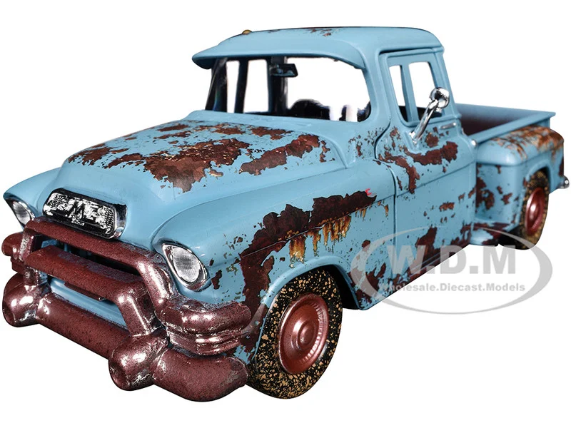 1955 GMC Blue Chip Pickup Truck Matt Blue (Rusted) "Weathered Treasures" Series 1/24 Diecast Model Car by Motormax - GMC Models