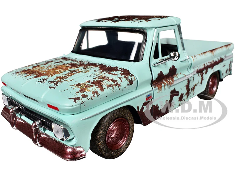 1966 Chevrolet C10 Fleetside Pickup Truck Light Green (Rusted) "Weathered Treasures" Series 1/24 Diecast Model Car by Motormax - Chevrolet Models