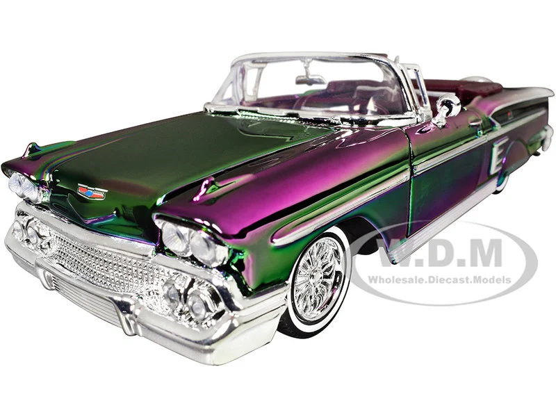 1958 Chevrolet Impala Green and Purple Chrome "Custom Wrap" Series 1/24 Diecast Model Car by Motormax - Chevrolet Models