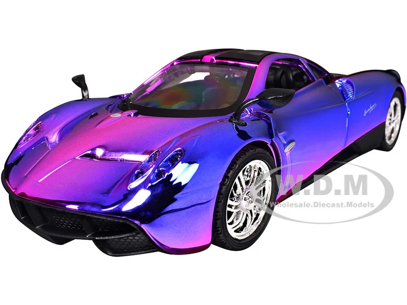 Pagani Huayra Pink and Purple Chrome "Custom Wrap" Series 1/24 Diecast Model Car by Motormax - Pagani Models