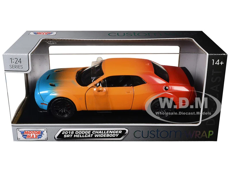 2018 Dodge Challenger SRT Hellcat Widebody Blue, Orange and Red Gradient "Custom Wrap" Series 1/24 Diecast Model Car by Motormax - Dodge Models