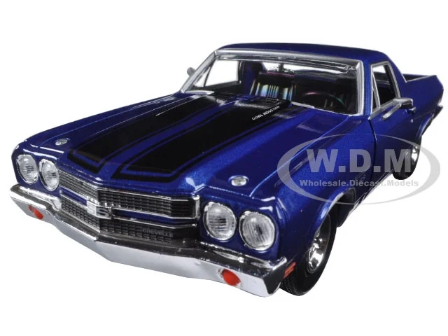 1970 Chevrolet El Camino SS 396 Dark Blue Metallic with Black Stripes 1/24 Diecast Model Car by Motormax - Chevrolet Models