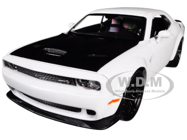 2018 Dodge Challenger SRT Hellcat Widebody White with Black Hood 1/24 Diecast Model Car by Motormax - Dodge Models