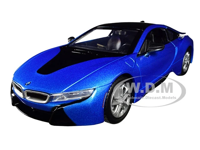 2018 BMW i8 Coupe Metallic Blue with Black Top 1/24 Diecast Model Car by Motormax - BMW Models