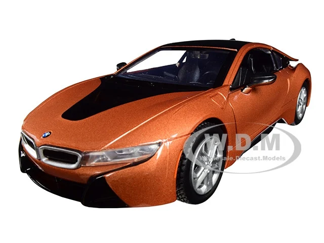 2018 BMW i8 Coupe Metallic Orange with Black Top 1/24 Diecast Model Car by Motormax - BMW Models