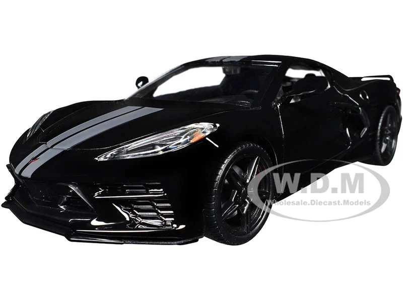 2020 Chevrolet Corvette C8 Stingray Black with Silver Stripes "Timeless Legends" Series 1/24 Diecast Model Car by Motormax - Chevrolet Models