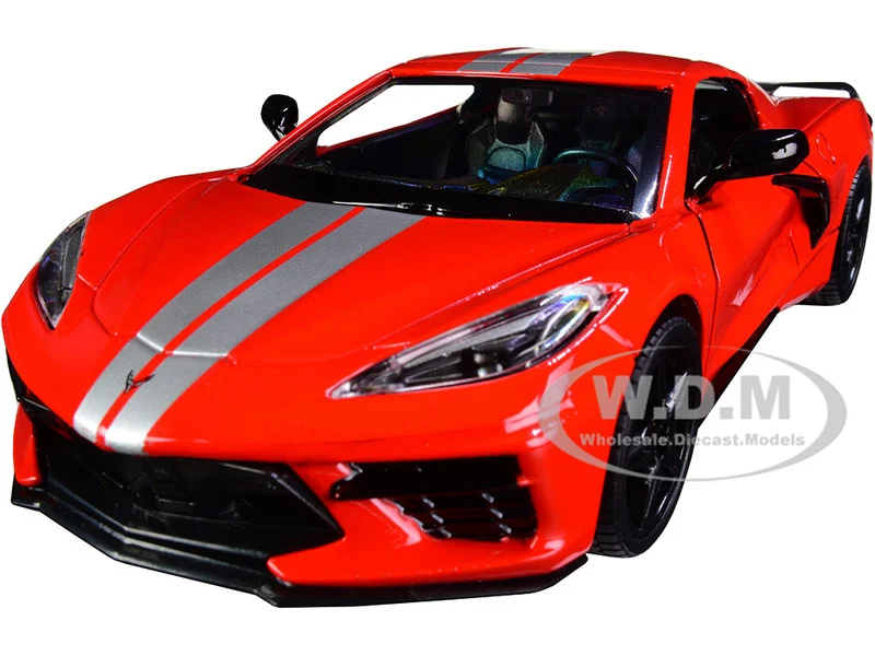 2020 Chevrolet Corvette C8 Stingray Red with Silver Racing Stripes "Timeless Legends" 1/24 Diecast Model Car by Motormax - Chevrolet Models