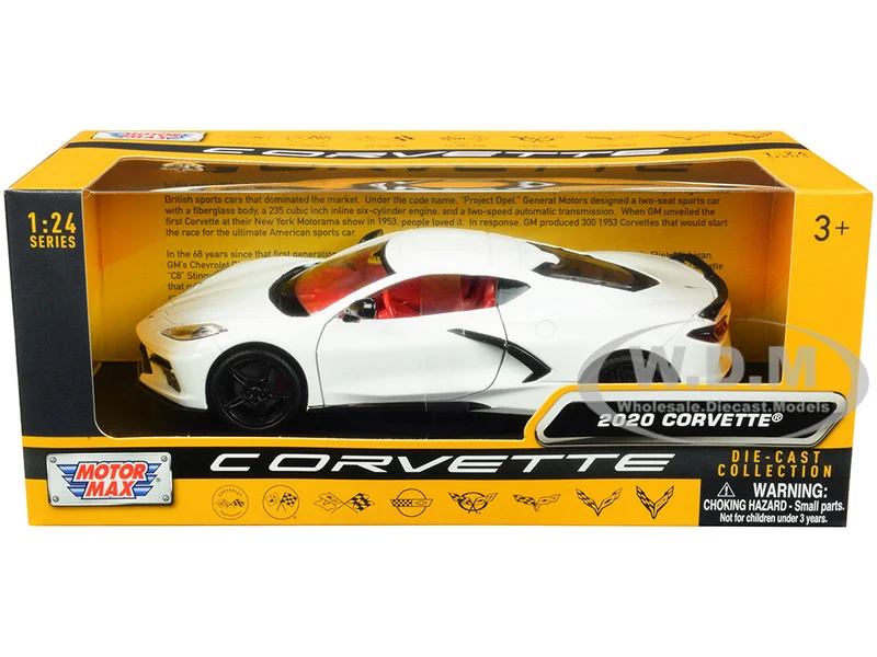 2020 Chevrolet Corvette C8 Stingray White with Red Interior "History of Corvette" Series 1/24 Diecast Model Car by Motormax - Chevrolet Models