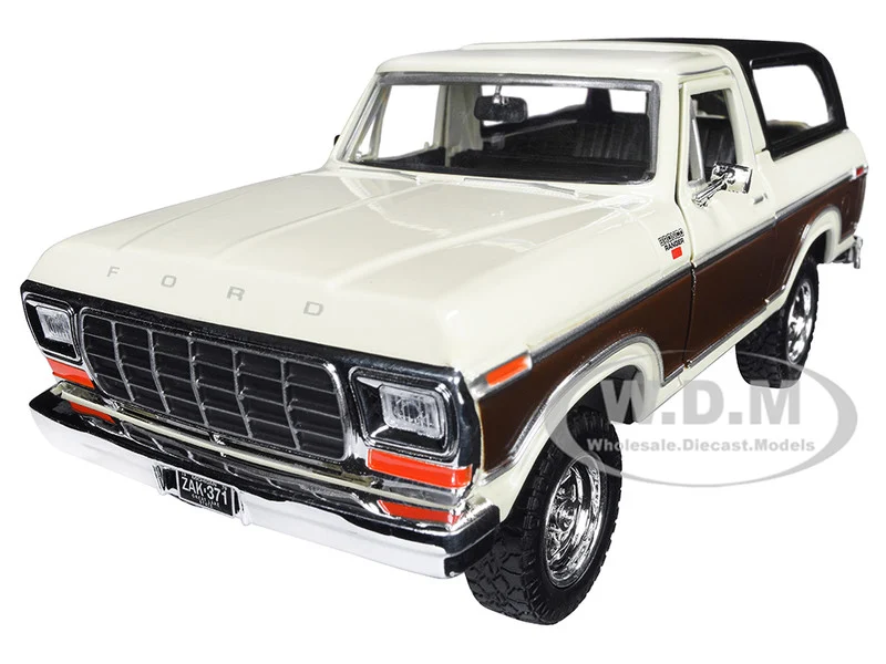 1978 Ford Bronco Ranger XLT with Spare Tire Cream and Brown with Black Camper Shell "Timeless Legends" Series 1/24 Diecast Model Car by Motormax - Ford Models