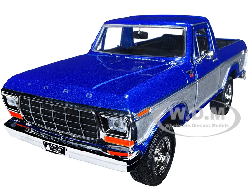 1978 Ford Bronco Ranger XLT (Open Top) with Spare Tire Blue Metallic and Silver "Timeless Legends" Series 1/24 Diecast Model Car by Motormax - Ford Models