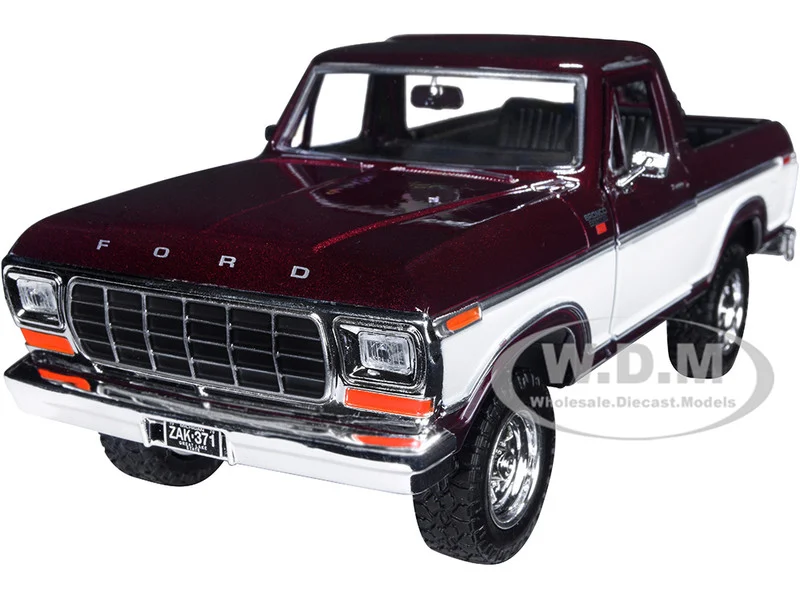 1978 Ford Bronco Ranger XLT (Open Top) with Spare Tire Burgundy Metallic and White "Timeless Legends" Series 1/24 Diecast Model Car by Motormax - Ford Models