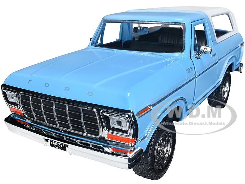 1978 Ford Bronco Custom Light Blue and White "Timeless Legends" Series 1/24 Diecast Model Car by Motormax - Ford Models