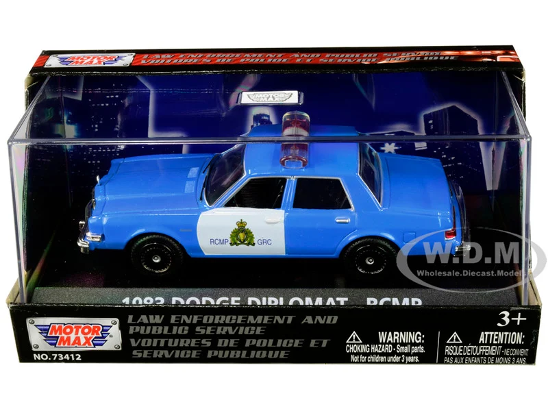 1983 Dodge Diplomat "Royal Canadian Mounted Police" (RCMP) Light Blue and White 1/43 Diecast Model Car by Motormax - Dodge Models