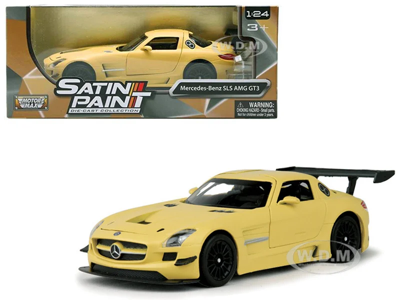Mercedes Benz SLS AMG GT3 Matte Yellow 1/24 Diecast Model Car by Motormax - Mercedes Models