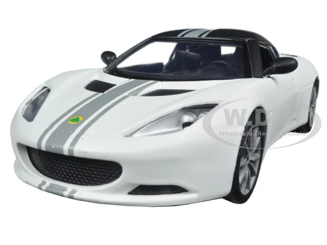 Lotus Evora S Matt White with Black Top and Gray Stripes "Satin Paint" Series 1/24 Diecast Model Car by Motormax - Lotus Models