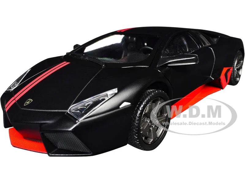 Lamborghini Reventon Matt Black with Red Stripes "Satin Paint" Series 1/24 Diecast Model Car by Motormax - Lamborghini Models
