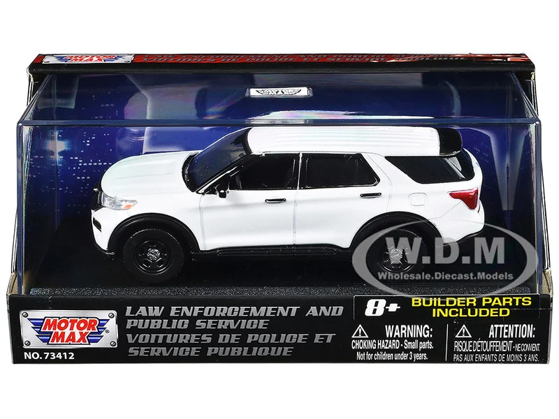2022 Ford Police Interceptor Utility White Unmarked "Custom Builder's Kit" "Law Enforcement and Public Service" Series 1/43 Diecast Model Car by Motormax - Ford Models