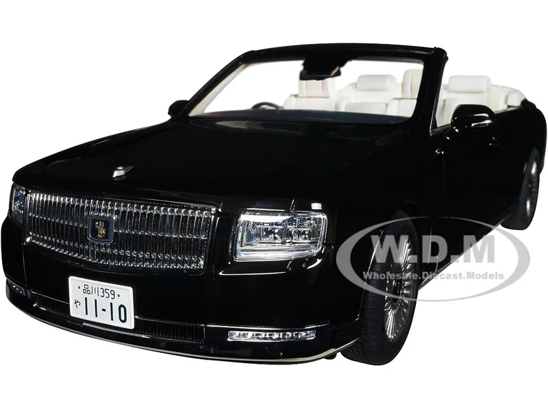 Toyota Century Open Car Convertible RHD (Right Hand Drive) Black with White Interior 1/18 Model Car by Autoart - Toyota Models