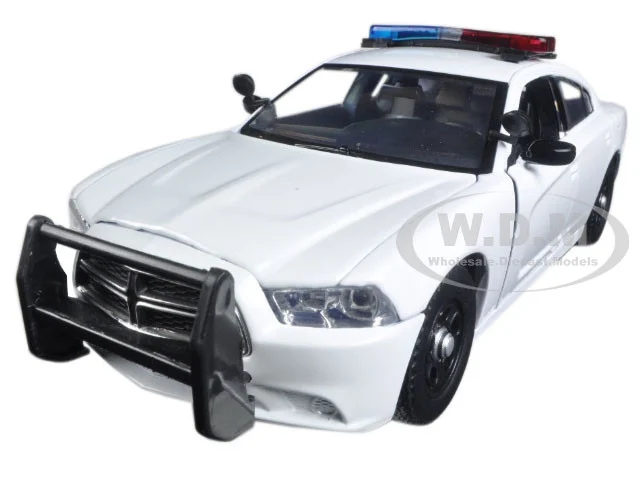 2011 Dodge Charger Pursuit Police Car White with Flashing Light Bar, Front and Rear Lights and 2 Sounds 1/24 Diecast Model Car by Motormax - Dodge Models
