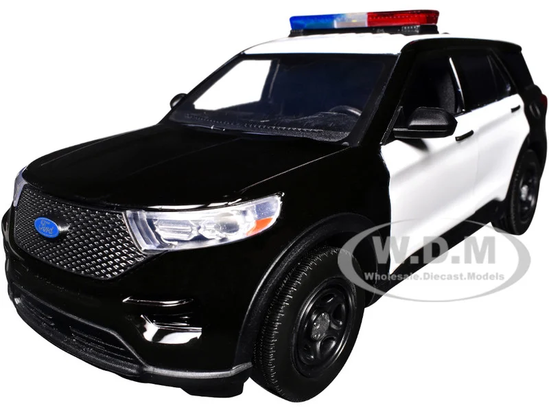 2022 Ford Police Interceptor Utility Black and White "Builder's Kit" with Flashing Light Bar and Front and Rear Lights and Sounds 1/24 Diecast Model Car by Motormax - Ford Models