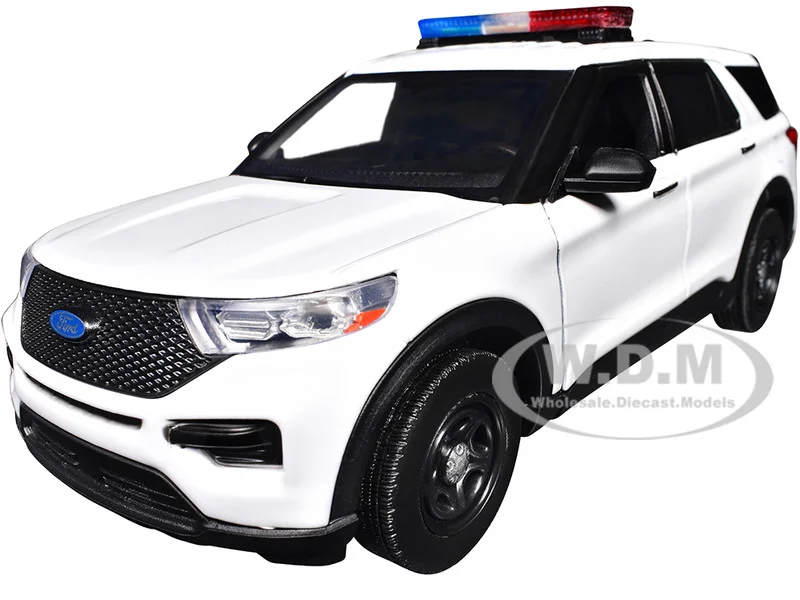 2022 Ford Police Interceptor Utility Plain White "Builder's Kit" with Flashing Light Bar and Front and Rear Lights and Sounds 1/24 Diecast Model Car by Motormax - Ford Models