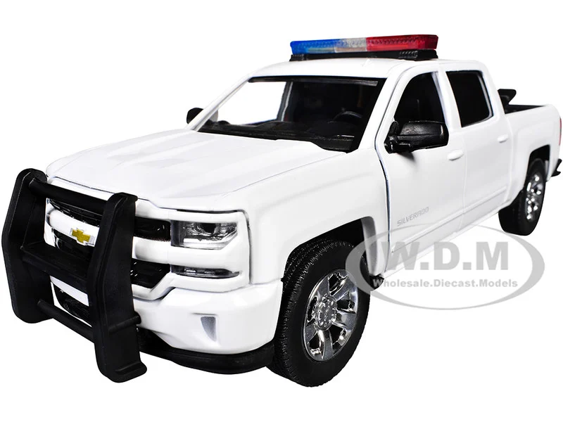 2017 Chevrolet Silverado 1500 LT Z71 Crew Cab Pickup Truck White with Flashing Light Bar and Front and Rear Lights and Sounds 1/27 Diecast Model Car by Motormax - Chevrolet Models