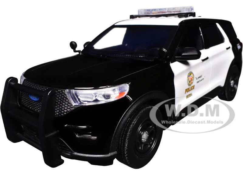 2022 Ford Police Interceptor Utility Black and White "Los Angeles Police Department (LAPD)" with Flashing Light Bar and Front and Rear Lights and Sounds 1/24 Diecast Model Car by Motormax - Ford Models