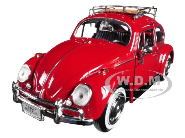 1966 Volkswagen Classic Beetle Red 1/24 Diecast Car Model by Motormax - Volkswagen Models